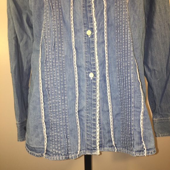 Lauren Ralph Lauren Jeans Co. Cotton Button Up Pin Tuck Long Sleeve Top Size 10 - Picture 6 of 15